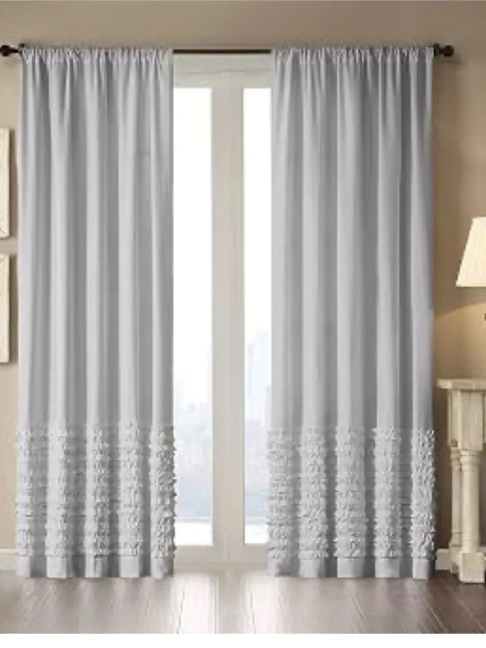 Madison Park Gray Ruffled Window Panel Curtain Kylie